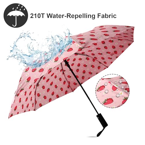 Nollia Compact Travel Umbrella with Auto Open – Windproof Folding Umbrella, Lightweight & Portable for Rain - color: A. Strawberry
