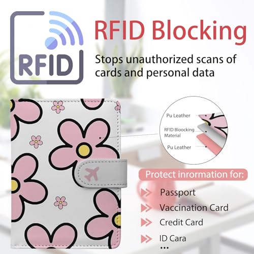 Passport Holder, Cute Travel Wallet Cover with RFID Blocking,Posy - color: G-Posy
