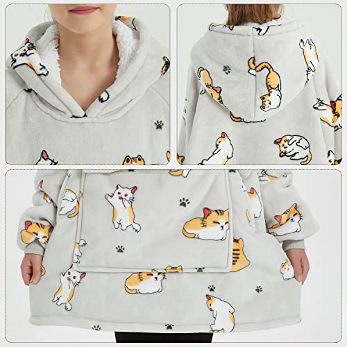 KFUBUO Wearable Blanket Hoodie for Kids With Pocket, 6-10 Year Old, Cat - color: Cat, size: Kids 6-10YR