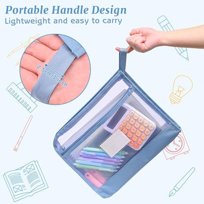 Mesh Zipper Pouch with Handle, A4 Needlepoint Project Bags (Beige) - color: Beige