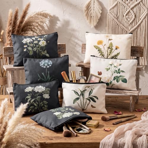 Sweetude 12 Pcs Flower Makeup Bags Bulk Plant Cosmetic Pouch for Women Gift - style: Vintage Floral