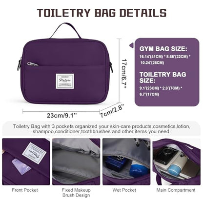 Travel Duffel Bag with Shoes Compartment, Overnight Weekender Bags for Women, Carry on Personal Item Travel Set,Extra Large(Dark Purple) - color: Dark Purple, size: Extra Large