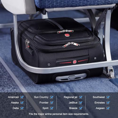ROPLUS Underseat Carry-On Luggage Lightweight Rolling Tote Bag with 4 Spinner Wheels (Black, 14-Inch) - color: Black, size: 14-Inch
