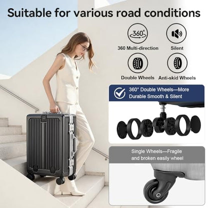 24 Inch Aluminum Frame Luggage with Front Pocket, Graphite - color: Graphite, size: 24 Inch