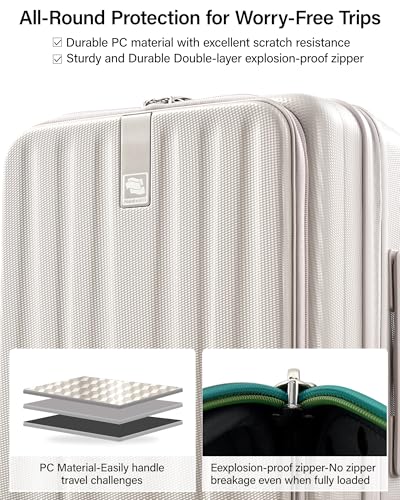 Hanke Top Opening Carry-On - Expandable 16 Inch Airline Approved Spinner - color: Ivory White, size: 16 Inch Expandable
