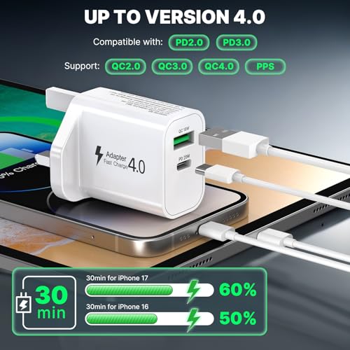 UK Travel Plug Adapter, PD 20W QC 18W UK USB C Charger Block