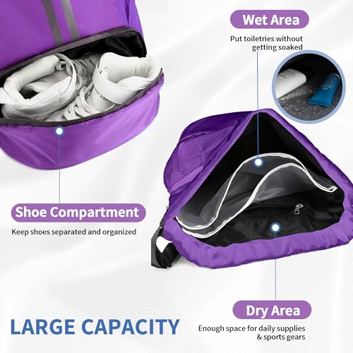JELUTAR Drawstring Backpack Gym Bag with Shoes Compartment, Purple - color: Purple, size: Large