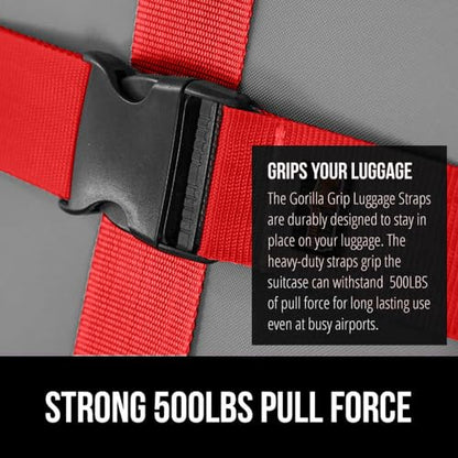 GORILLA GRIP Heavy Duty Luggage Straps for Suitcase, 4 Pack, Red - color: Red