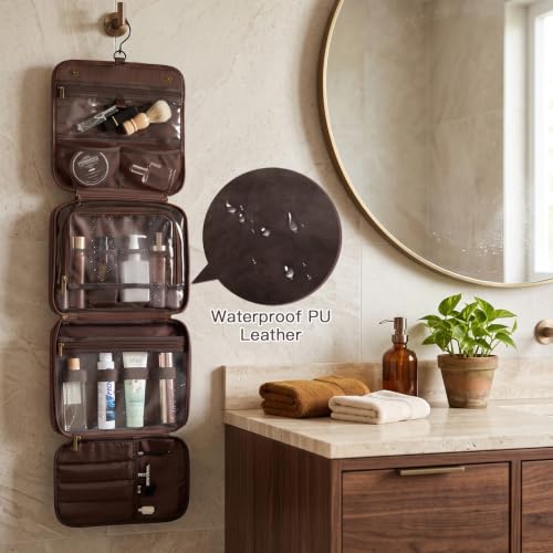 Personalized Gift 3-in-1 Hanging Travel Toiletry Shaving Bag for Men - color: Dark Brown, style: H