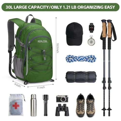 RealCool 30L Lightweight Hiking Backpack, Waterproof Daypack for Camping - color: Green, size: 30L