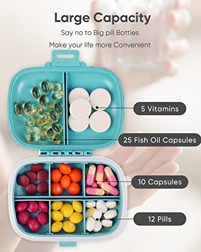 Holii Travel Pill Organizer, 8 Compartments Portable Pill Case （Blue） - color: Blue