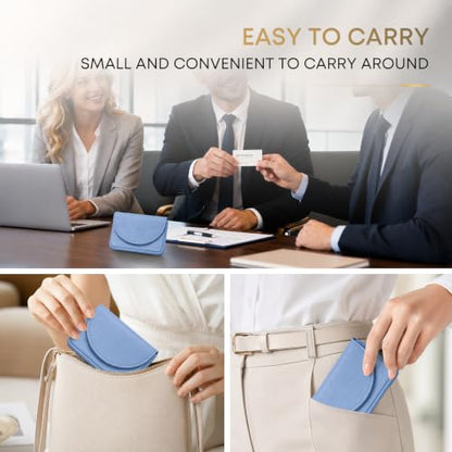 Business Card Holder，PU Leather Business Card Case Wallet Blue - color: Blue