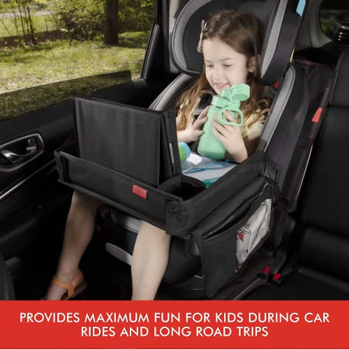 Lusso Gear Kids Travel Tray (Black) + Heavy Duty Car Seat Organizer (Black), Extra Large for Protection, Sag Proof & Reinforced Corners, Protects iPad & Backseat, 12 Versatile Car Seat Organizer Stora