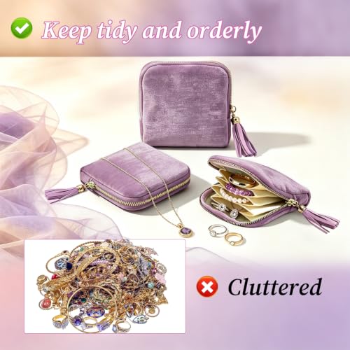 Small Travel Jewelry Case,Portable Soft Velvet Jewelry Travel Pouch,Purple - color: Purple-1PCS