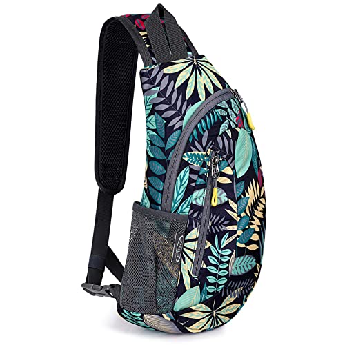 G4Free Sling Bags Men and Women Shoulder Backpack Small Cross Body Chest Sling Backpack (Blue Leaf) | Durable Nylon Lightweight Sling Bag, Multi-Compartment, Adjustable Strap Chest Shoulder Bags Hiking Sports (Blue Leaf) - color: Blue Leaf.