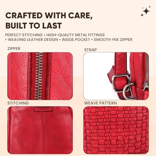Genuine Leather Body Bag, Unisex Casual Travel Sling | Handcrafted Crossbody Side Organizer, Trendy Durable Secure Travelling Essentials Kept Bag For Daily Use & Active Commuters - color: Red