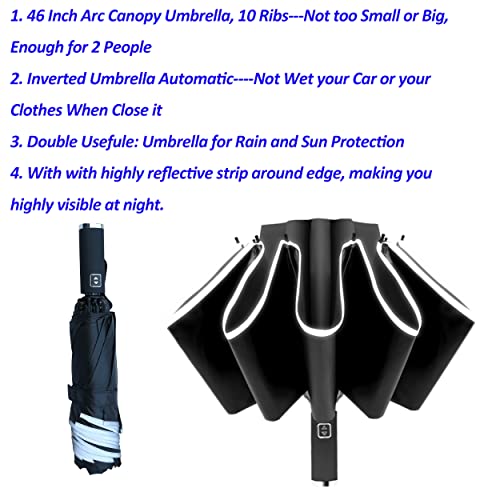 BAODINI Inverted UV Umbrella for Rain and Sun Medium Size UPF 50+ Rverse Compact Umbrella Auto Open Close - color: Black