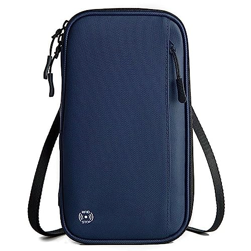 RFID Blocking Family Passport Holder For Travel, Neck Wallet - color: Blue