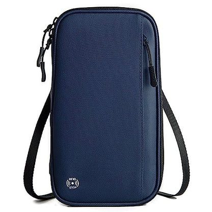 RFID Blocking Family Passport Holder For Travel, Neck Wallet - color: Blue