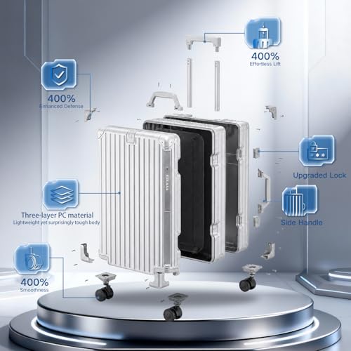 20 Inch Aluminium Frame Luggage, Large Checked Suitcase with Zipperless PC Hard Shell, Spinner Wheels, TSA Approved Lock and Lightweight Aluminum Luggage for Travel (Silver, 20 Inch) - color: Silver, size: 20 Inch