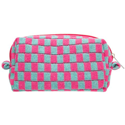 Checkered Makeup Bag for Purse, Small Travel Cosmetic Pouch,Magenta Green - color: Magenta Green