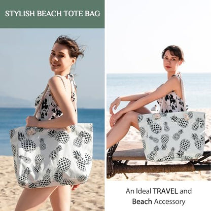 Clothirily Beach Bag for Women, Large Beach Tote Bag Waterproof with Zipper - color: Pineapple