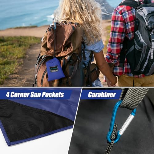 Odoland Sandproof Beach Blanket, Waterproof Portable Mat with Carry Pouch - color: Blue, size: 63" x 71"(2-4 People)
