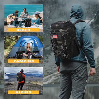 25L Insulated Cooler Backpack Water-Resistant Molle Cooler Bag for Camping - color: Black Camo