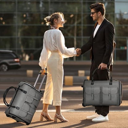 Garment Bags for Travel, 2-in-1 Convertible Rolling Duffle Bag with Wheels, Modern Carry-on Travel Bag for Suits, Foldable Suit Bag, Telescopic Handle, Hanging Hook - color: Modern Grey