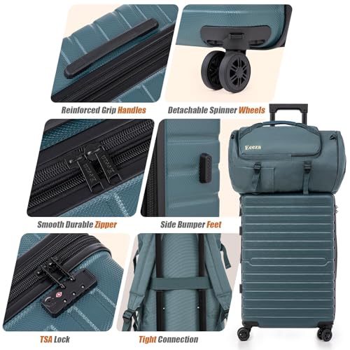 Eeeza Luggage Sets 5 Piece,Hardside Expandable Durable Luggage,21"/25"/30" - color: DarkGreen