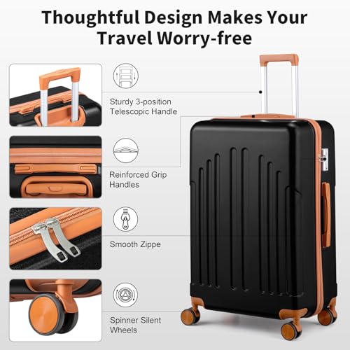 Karl home 28in Checked Luggage, Large Suitcase with Wheels, Black & Brown - color: Black & Brown, size: 28 Inch