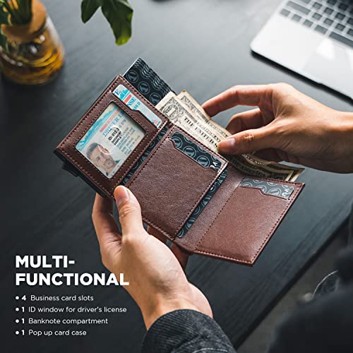 VULKIT Pop up Card Wallet Minimalist Cash Wallets RFID Blocking Leather Smart Credit Card Holder with ID window for Men (Espresso) - color: Espresso