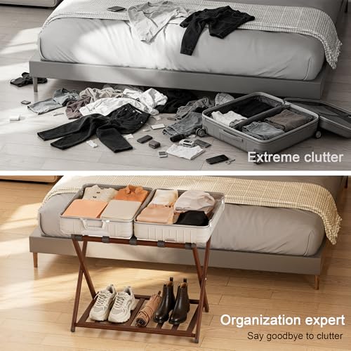 Fully Assembled Foldable Bamboo Luggage Rack for Guest Room - color: Walnut, size: 1 Pack