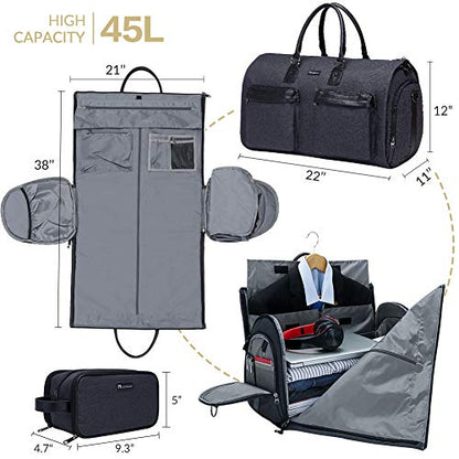 Garment Bags for Travel, 45L Carry on Convertible Garment Duffle bag - color: Jet Black