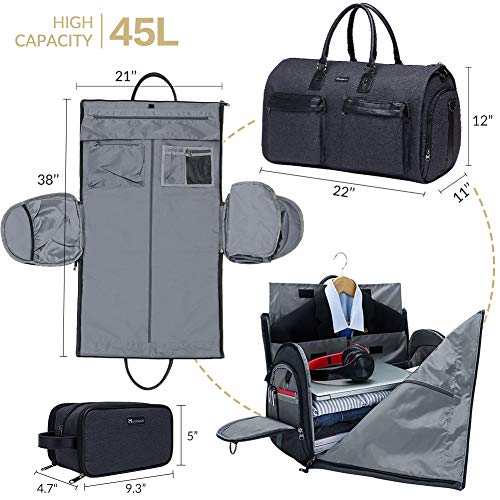 Garment Bags for Travel, 45L Carry on Convertible Garment Duffle bag - color: Jet Black