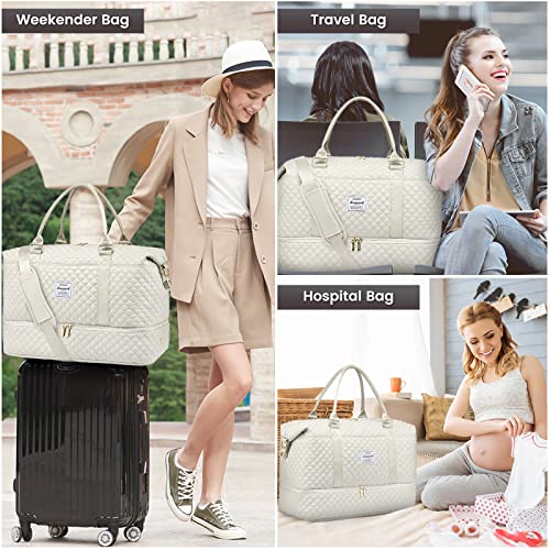 LOVEVOOK Travel Duffle Bag,Weekender Bags for Women with Shoe Compartment - color: Beige, size: Large-2 Pcs