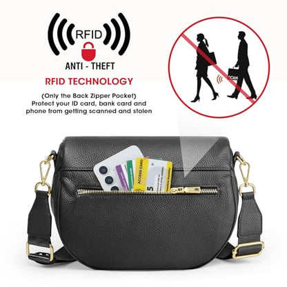 Kattee Spacious Leather Bum Bag for Women with RFID Blocking - color: Black