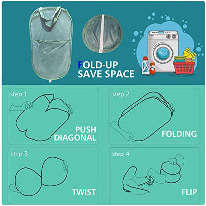 Sturdy Mesh Laundry Hamper Basket Bag,collapsible Pop up for Laundry Room - color: Emerald, size: Pop Vertical