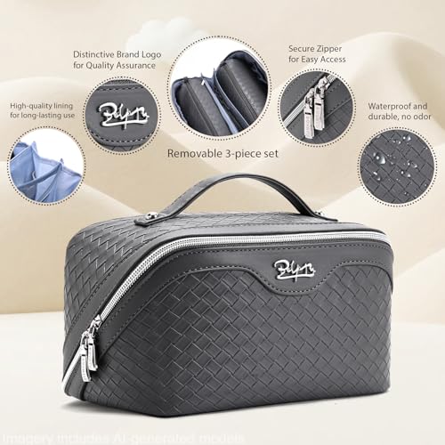 BOYATU Travel Makeup Bag Cosmetic Bags for Women: 3 Pcs Set Make up Bag - color: L07Grey