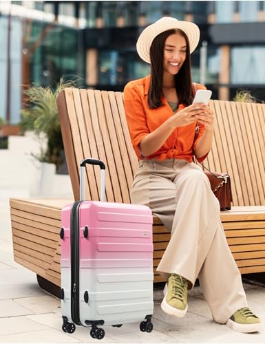 Tolino Checked 24 In Expandable Luggage Hardside Suitcase with Wheels - color: Peach, size: M(24 In)