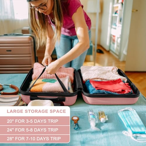 Kono 4 Piece Luggage Sets Expandable(only 28") with Spinner Wheels TSA Lock - color: Nude/Rose Pink, size: 4-piece Set (12/20/24/28)