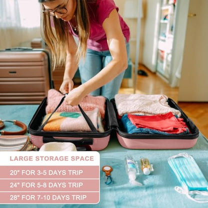 Kono 4 Piece Luggage Sets Expandable(only 28") with Spinner Wheels TSA Lock - color: Nude/Rose Pink, size: 4-piece Set (12/20/24/28)