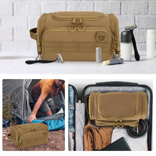 Tactical Toiletry Bag for Men, Hanging Hygiene Bag, Travel Dopp Kit - color: Khaki
