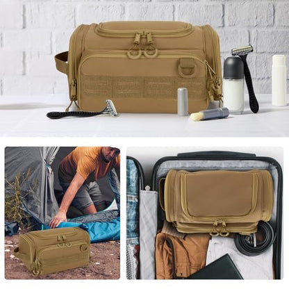 Tactical Toiletry Bag for Men, Hanging Hygiene Bag, Travel Dopp Kit - color: Khaki
