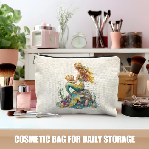 Mermaid Gifts for Women Cosmetic Makeup Bag - color: Ocean Beach Golden Emerald Mermaid