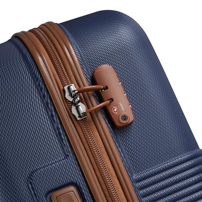 DELSEY PARIS Flanerie SE - Hardside Checked In Luggage 24 Inch - 360° Dual Spinner Wheels - TSA Lock - Lightweight Polycarbonate Travel Suitcase with Vegan Leather, Blue - color: navy, style: 24" Spinner