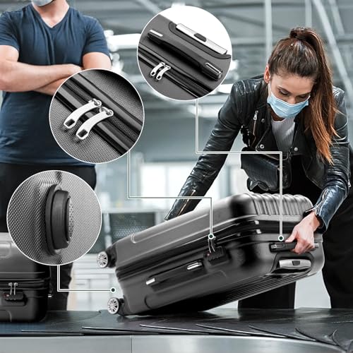 3 Piece Luggage Sets, Lightweight ABS Suitcase with 4 Spinner Wheels ＆ TSA Locks, Hardside Carry On Luggage Durable Suitcase Set for Family Travel Business - Dark Grey, 20/24/28 - color: Dark Grey