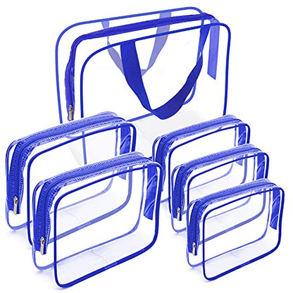 APREUTY 6 Packs Clear Makeup Bags, TSA Approved Toiletry Bags Set, Blue - color: Blue-6PCS(Large+Medium+Small)