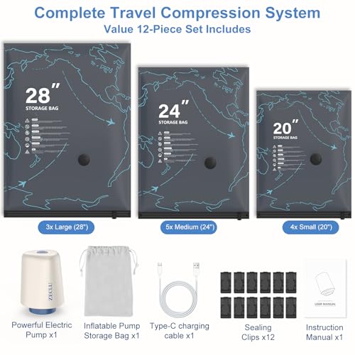 Vacuum Seal Bags for Travel with Pump - 12 Pack Luggage Vacuum Bags
