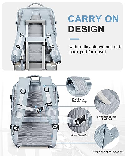 WONHOX Large Travel Laptop Backpack Expandable Flight Approved Backpack Carry on Backpack for Women Men Waterproof 17inch Laptop Daypack Hiking Work Backpack with Shoe Compartment Blue - color: A12-lightblue